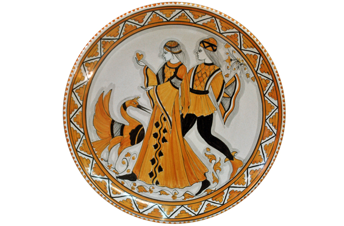 Orange Plate with Paggio, Dama and Swan