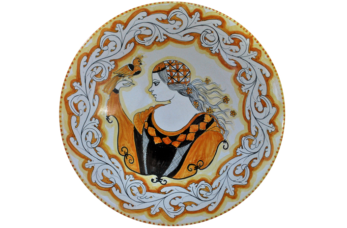 Orange Plate with Bust and Leaves
