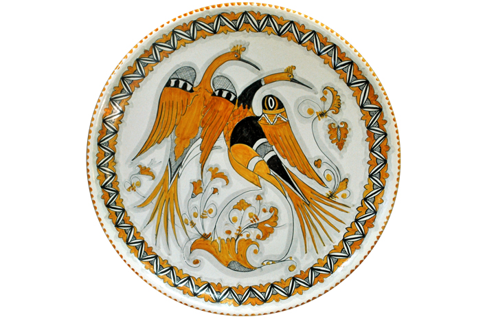 Orange Plate with Swans