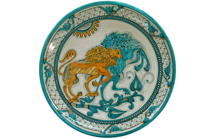 Patina Green Plate with Fighting Lions